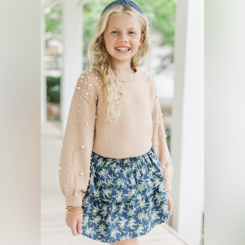 Shop the Mint Girls Can't Help But Love Taupe Pearl Studded Sweater